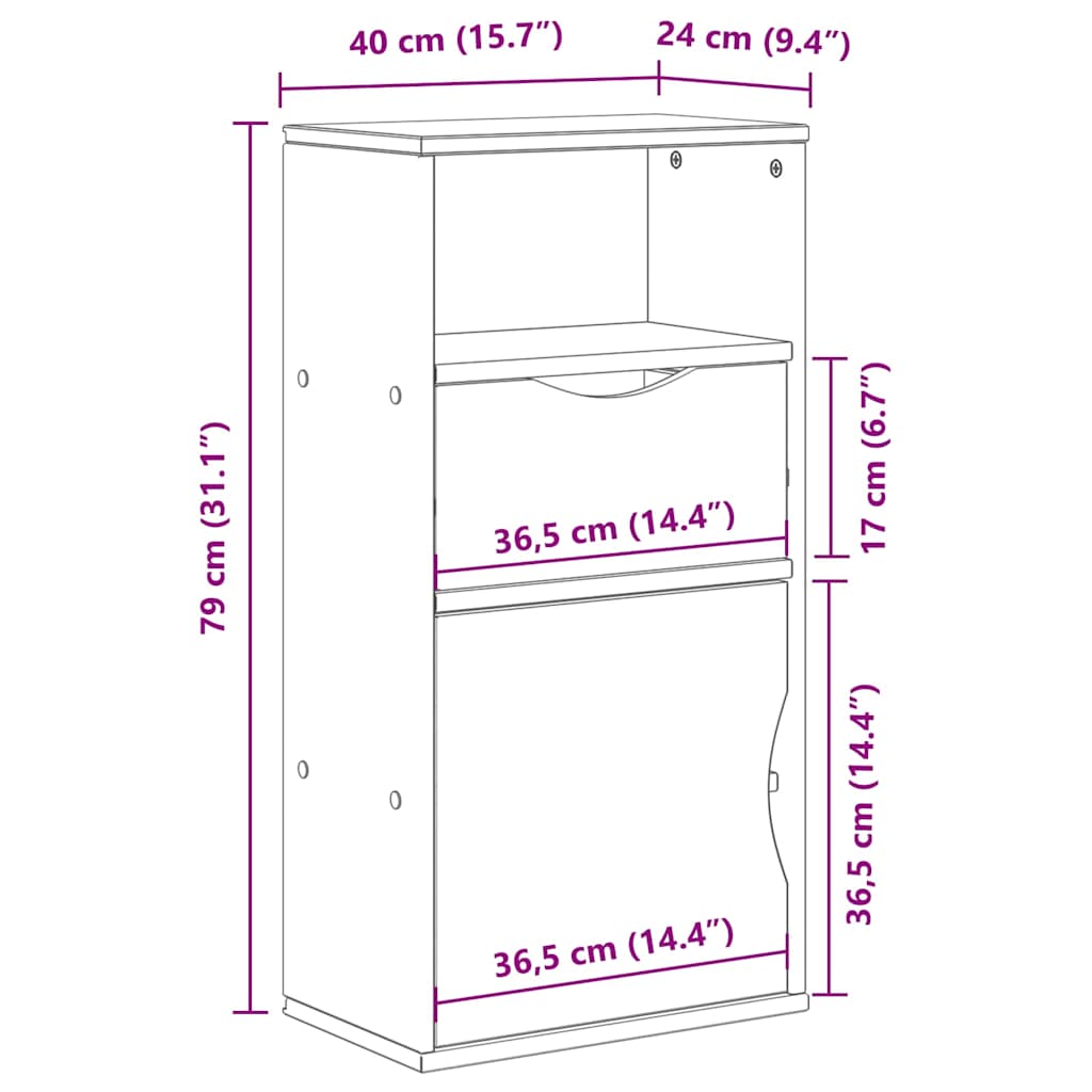 Beistellschrank mit Schublade ODDA 40x24x79cm Massivholz Kiefer
